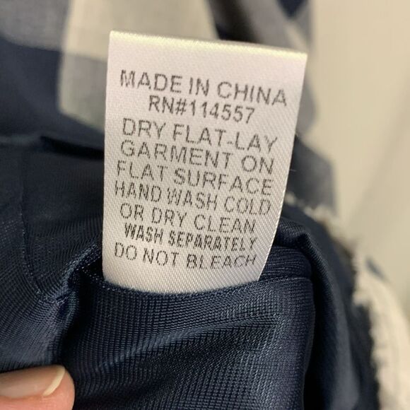 THML Navy White Large Check Frayed SS Boho Embroidered Knee Length Dress Size M - Picture 12 of 16